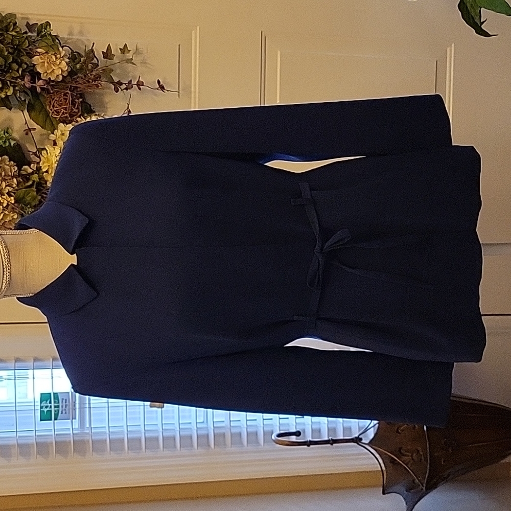 KASPER for A.S.L. royal blue suit jacket hidden buttons tie waist lined 8 EUC …